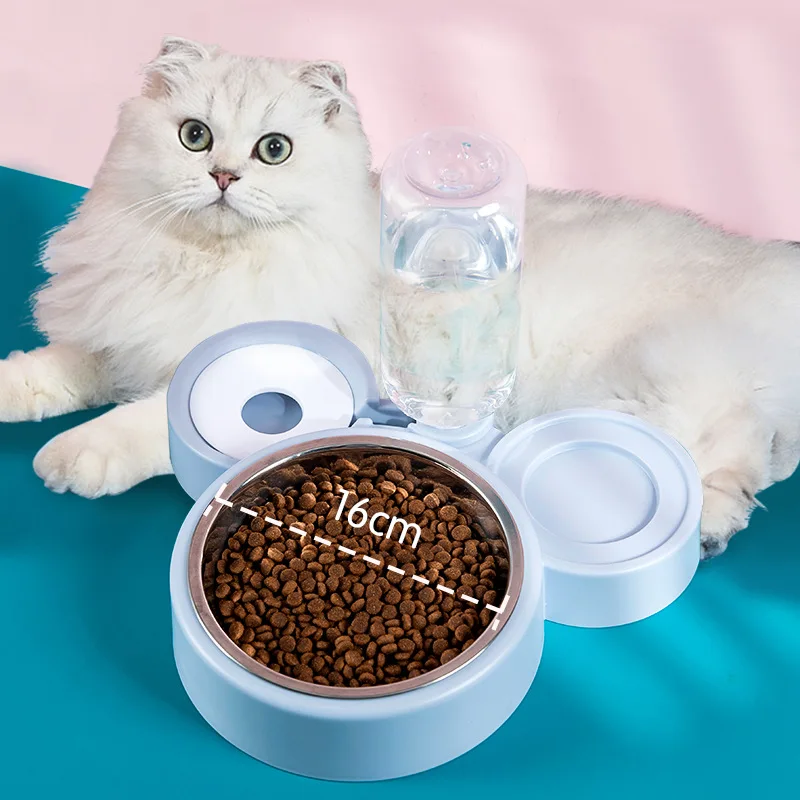 

Pet Cat Automatic Feeder Dog Food Bowl with Water Fountain Kitten Can Shelf Bottle Drinking Raised Stand Dish Stainless Bowls