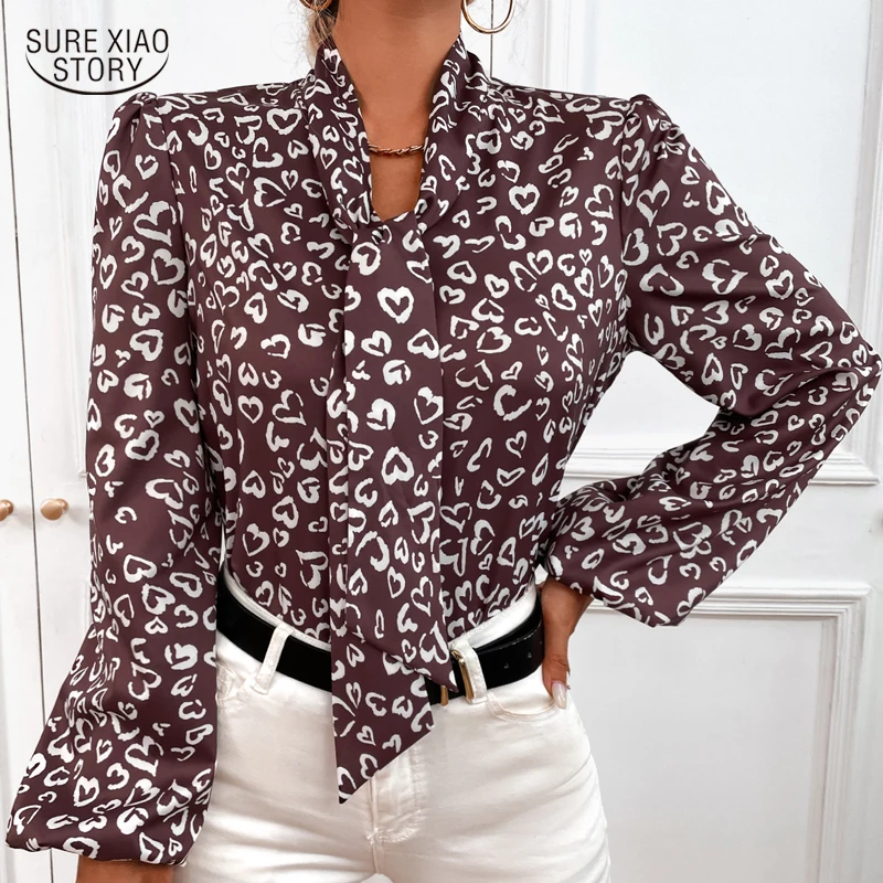 

Spring 2023 Casual Blouse Fashion Office Lady Bow Tie Lace Up Shirt Women Autumn Long Lantern Sleeve Stand Collar Clothes 22936