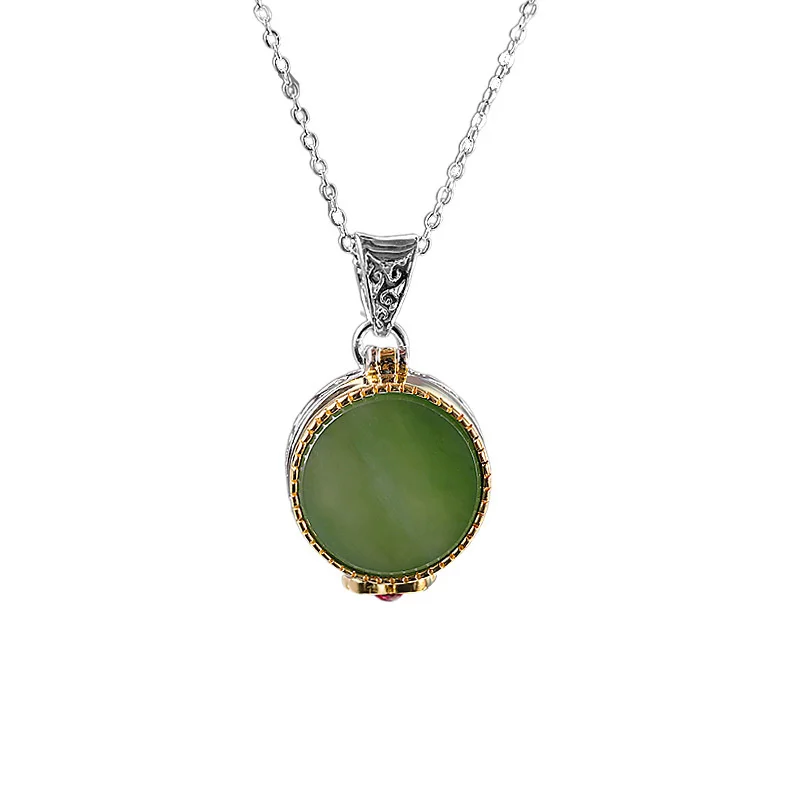 GEEZENCA S925 Silver Jade Jasper Locket Ring Pendant Vintage Luxury Openable Lucky Rings Pendants Jewelry Sets Without Chain images - 6
