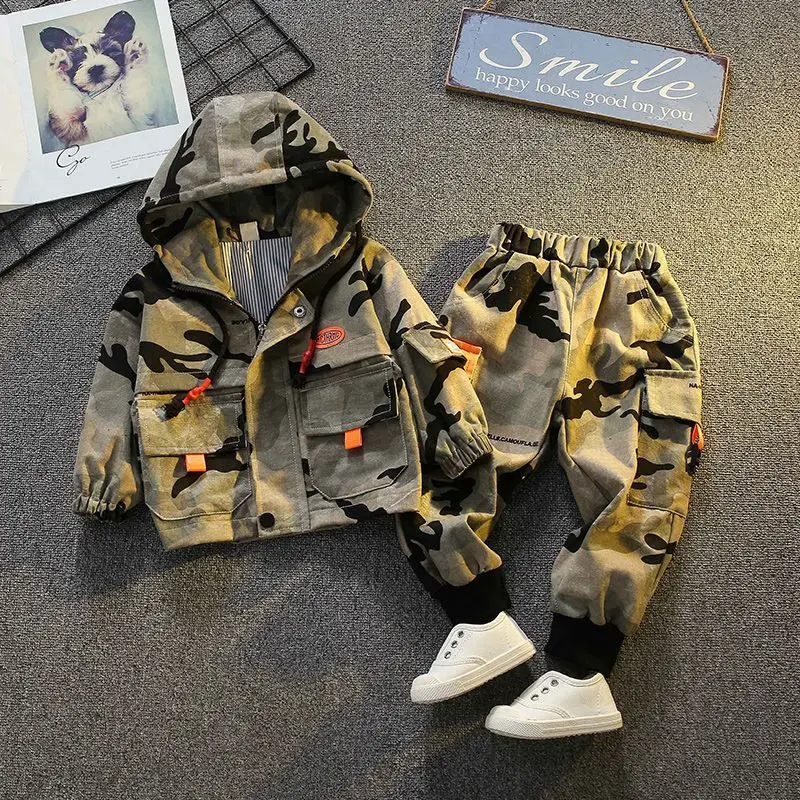 

Boys' Spring and Autumn Suit 2023 New Camouflage Children's Foreign Style Children's Baby Handsome Children's Two-piece Suit