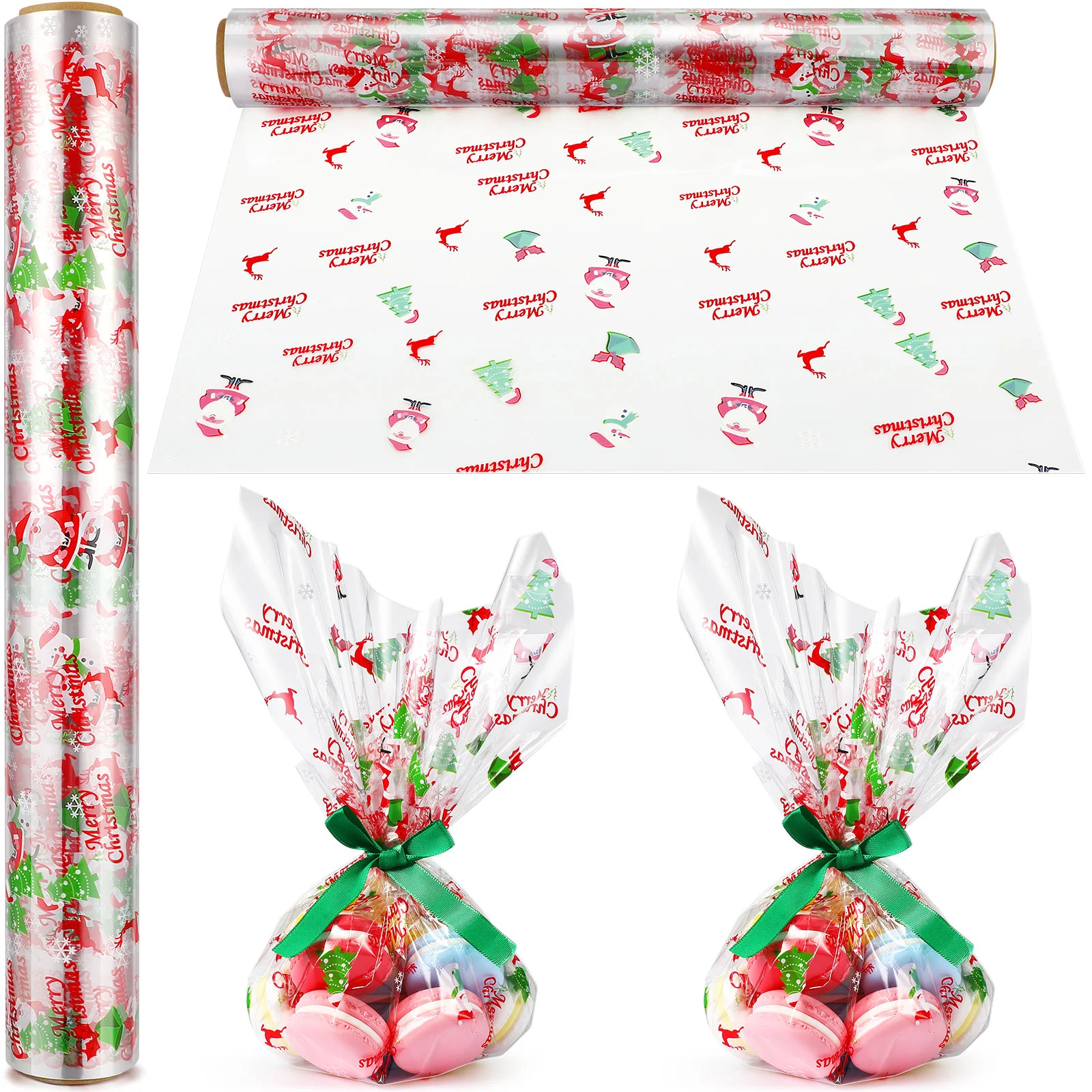 

Cellophane Paper Wrap Wrapping Roll Christmas Clear Gift Wrapper Transparent Sheetbagspacking Basket Flowers Rolls Santa Baskets