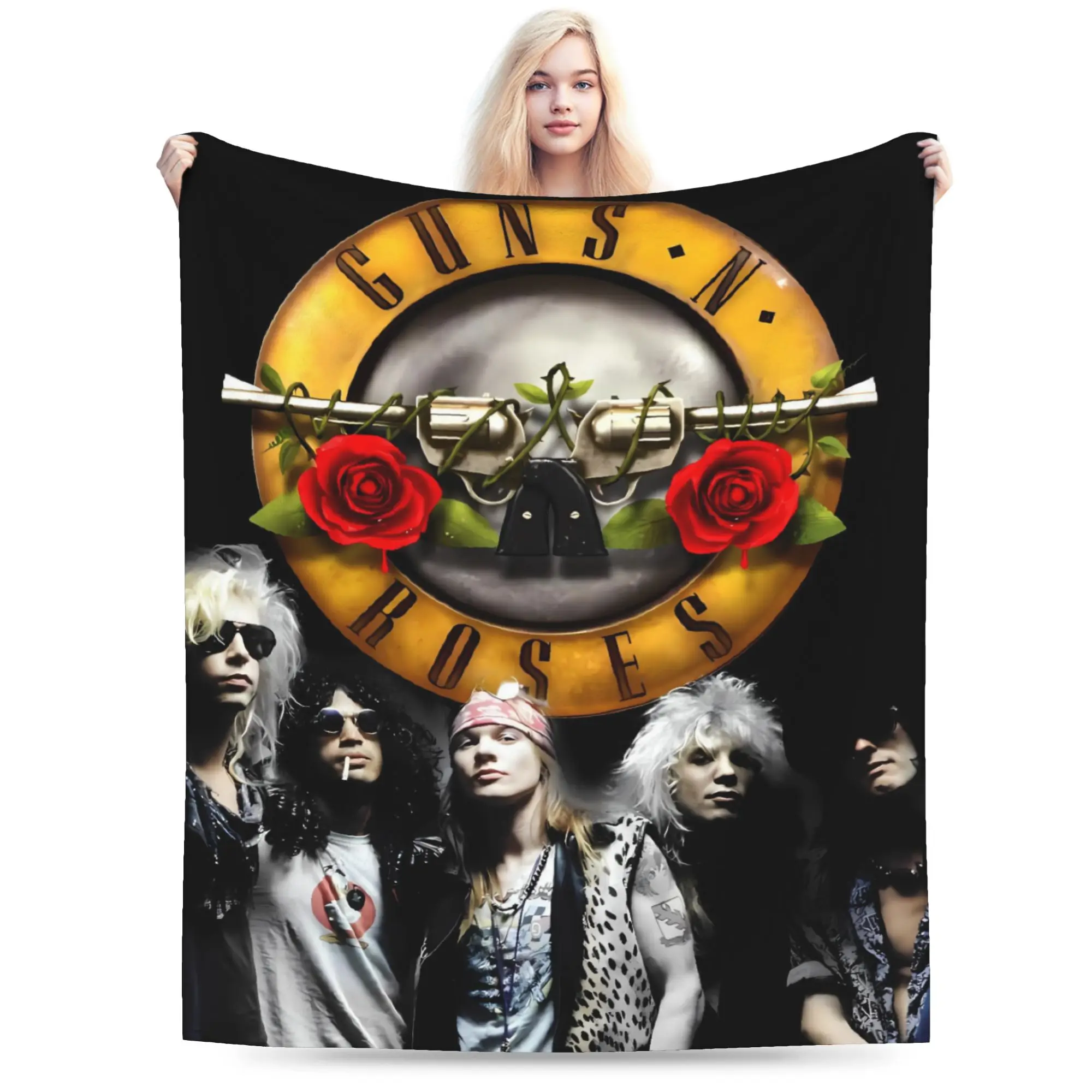 Фото Фланелевое одеяло Guns N Roses Band, мягкое прочное постельное белье, пледы для дивана, стула, самолета, путешествий, новинка, покрывало, чехол для дивана-кровати №1