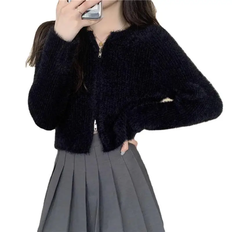 Облегающий короткий кардиган на молнии свитер для женщин весна-осень новый стиль