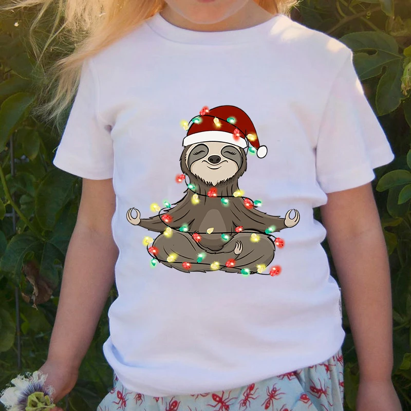 

Meditate Raccoon Christmas Cartoon Print Kids T-shirts Children's Black Clothing Baby Christmas Kawaii Clothes Boys Girls Tops