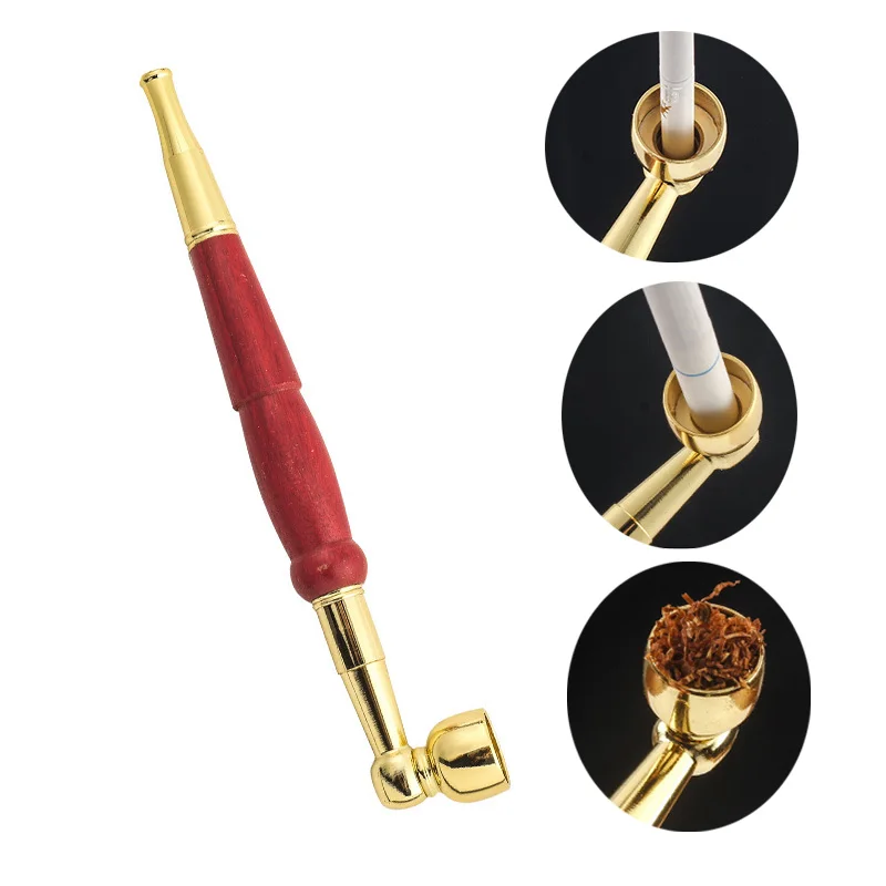 

Old-style traditional dry tobacco bag three-use handmade rosewood cigarette rod brass cigarette pot cut tobacco pipe Men Gift