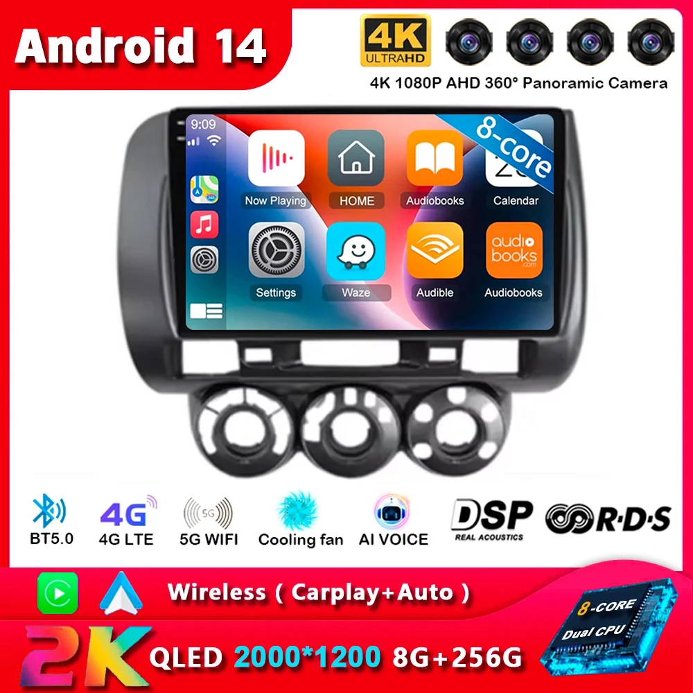 Android14 Carplay Auto для Honda Fit Jazz City 2002 2003 2004 2005 2006 2007 Мультимедийный автомобильный