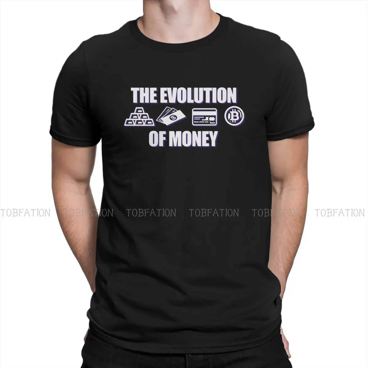 

The Evolution Of Money Bitcoin Btc Crewneck TShirts Tape Personalize Men's T Shirt New Trend Tops Size S-6XL