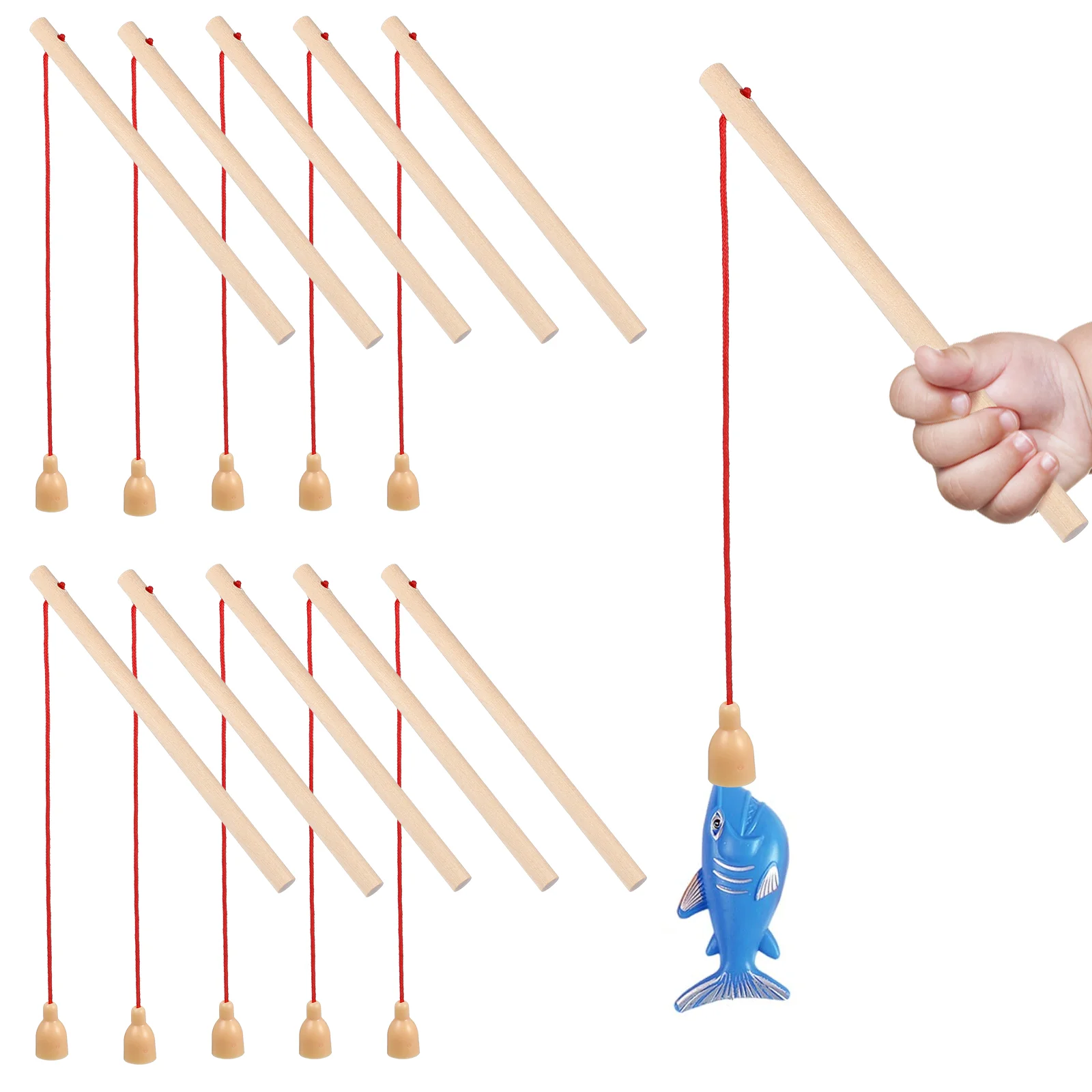 

12 Pcs Wooden Magnetism Fishing Poles Kids Magnet Fishing Rods Wood Fishing Rods for Fishing Game
