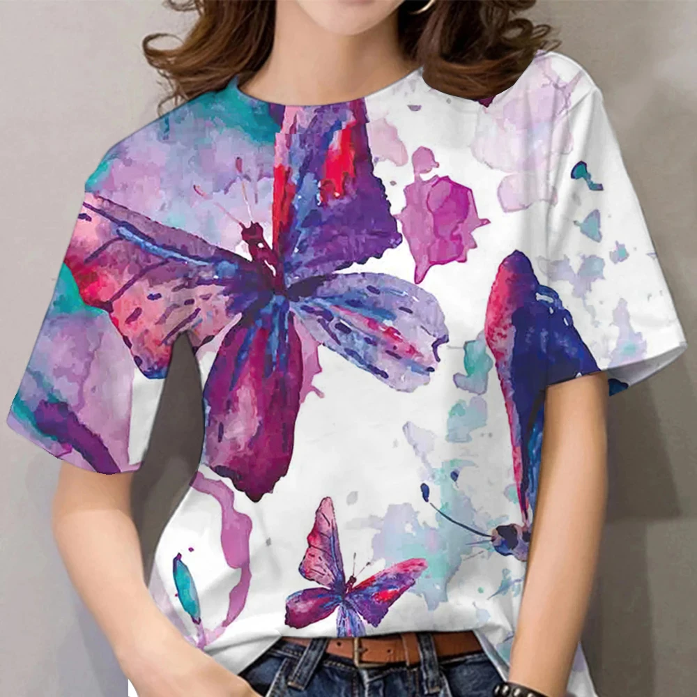 Summer 3D Butterfly Pattern Women's T-Shirts Woman Tops 2023 Fashion Trend Harajuku Short Sleeve Casual O-neck Oversized T Shirt