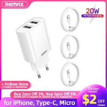 Remax USB Phone Charger 2 Ports Adapter Set 1M Lightning Cable for iPhone 11 12 13 Pro Samsung Xiaomi Micro Type-C Cord EU Plug