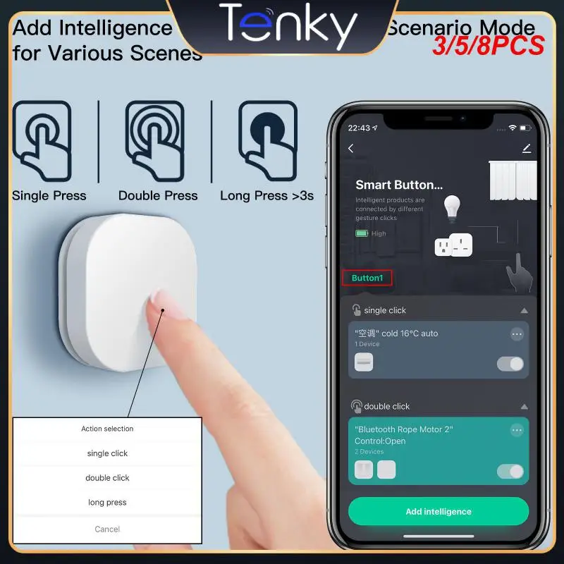 

3/5/8PCS With Alexa Google Home Smart Switch Foldable Long Press Dimming Switch Controller Smart Button Switch One Key Control