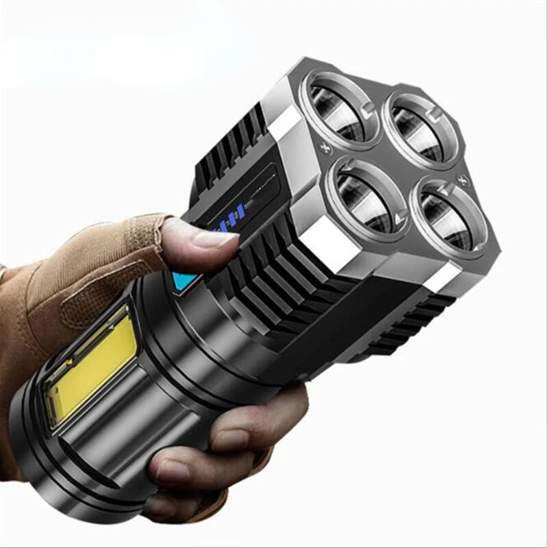 

Outdoor Waterproof ABS Plastic 4 LED Lighting Flashlight Mini Portable hand lantern USB Rechargeable With Built-in 18650 Battery