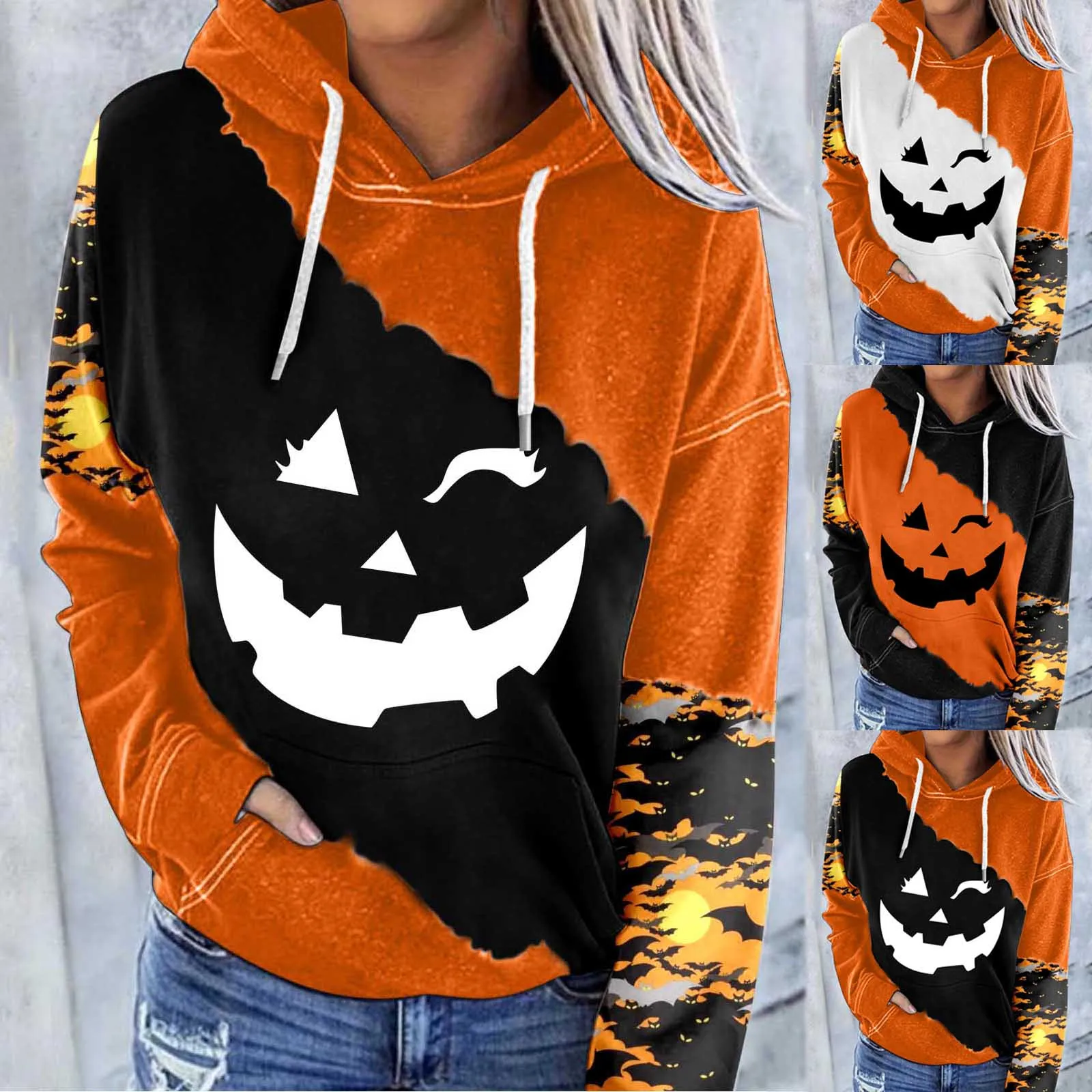 

Pullover Dry Fit Women Women Casual Hoodie Halloween Print Colorblock Sleeve Pocket Zip Fleece Womens Hoodie with Zipper
