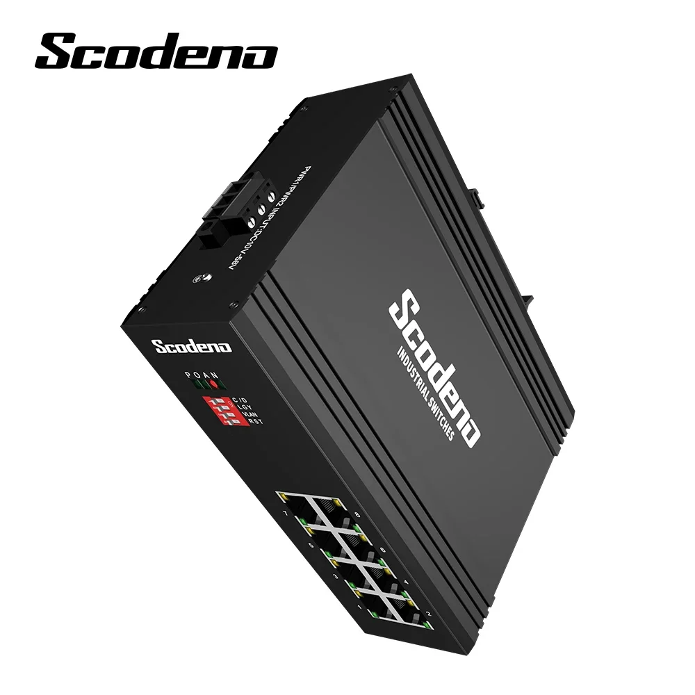 Фото Оптовая продажа, 8-портовый промышленный Ethernet-коммутатор, 10/100/1000 IP40, DIN-рейка, уличный неуправляемый гигабитный Ethernet-коммутатор, 8-портовый PoE №3