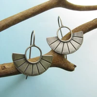 vintage boho silver color metal scallop earrings jewelry classic hand carved pattern ear hook dangle earrings
