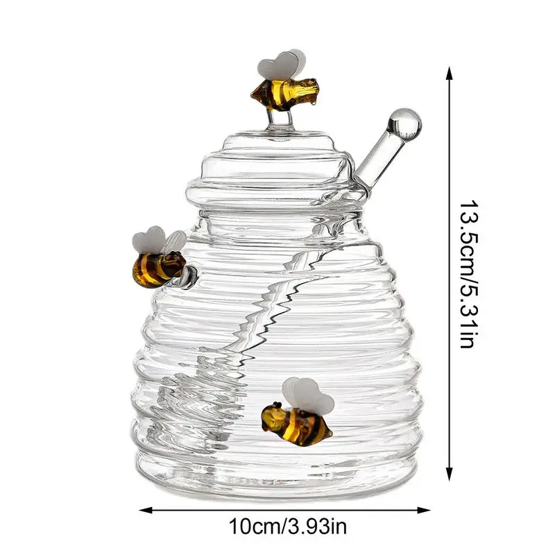 

Exquisite Glass Honeycomb Tank Honey Storage Container with Dipper and Lid Honey Bottle for Wedding Party Kitchen Baking Tools