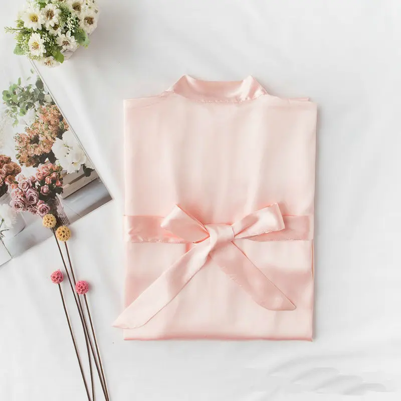 Bridesmaid Robes Silk Robe Bride Robe Short Satin Robe Women Wedding Robe Bathrobe Sleepwear Gray Blue