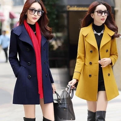 

New Korean Long Woolen Jacket Women Fashion Slim Coat Hot Sale Outerwear 2021