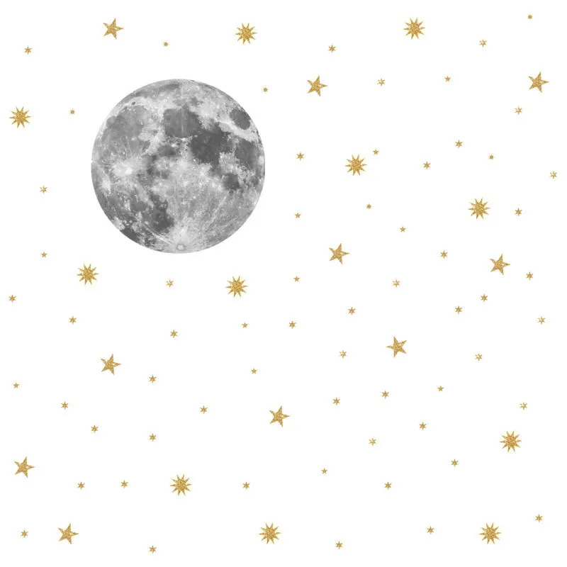 

Moon and gold stars Wall Sticker for kids rooms bedroom background decorations wallpaper Mural Art Decals stickers