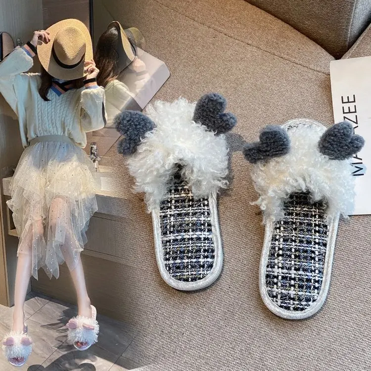 

Женские теплые пушистые шлепанцы, мягкие домашние Шлепанцы из искусственного меха, на плоской подошве, обувь для женщин, 2022