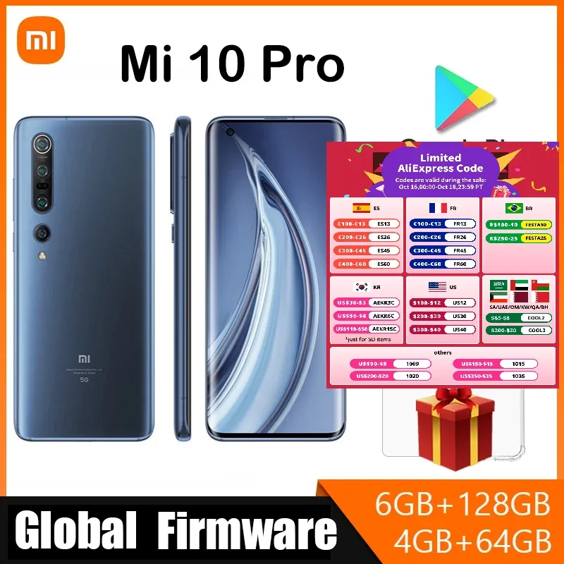Xiaomi 10 Pro Smartphone Mi 5G Snapdragon 865 Cellulare 108 Mp Fotocamera 4500Mah Batteria Telefono Android Rom Globale