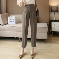 korean style high waist capri pants spring 2022 autumn new vintage solid pocket black pants capris suit harem pants 330c