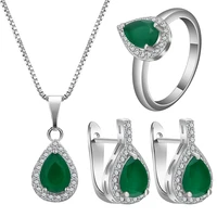 fashion jewelry sets for women weddings gift color water drop green stone necklace pendant earrings ring z4z029