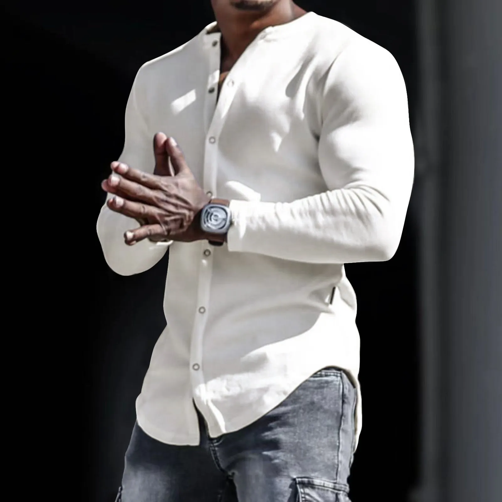 

Solid White Shirt Men Male Autumn Blouse Cotton Single Breasted Long Sleeve Thickening Soft Winter Outdoor Shirt Slim Undershirt