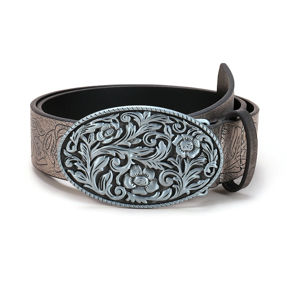 Fashion Classic Embossed Strap Western Alloy Engraved Floral Pattern Designs Buckle Jeans Belts for Men