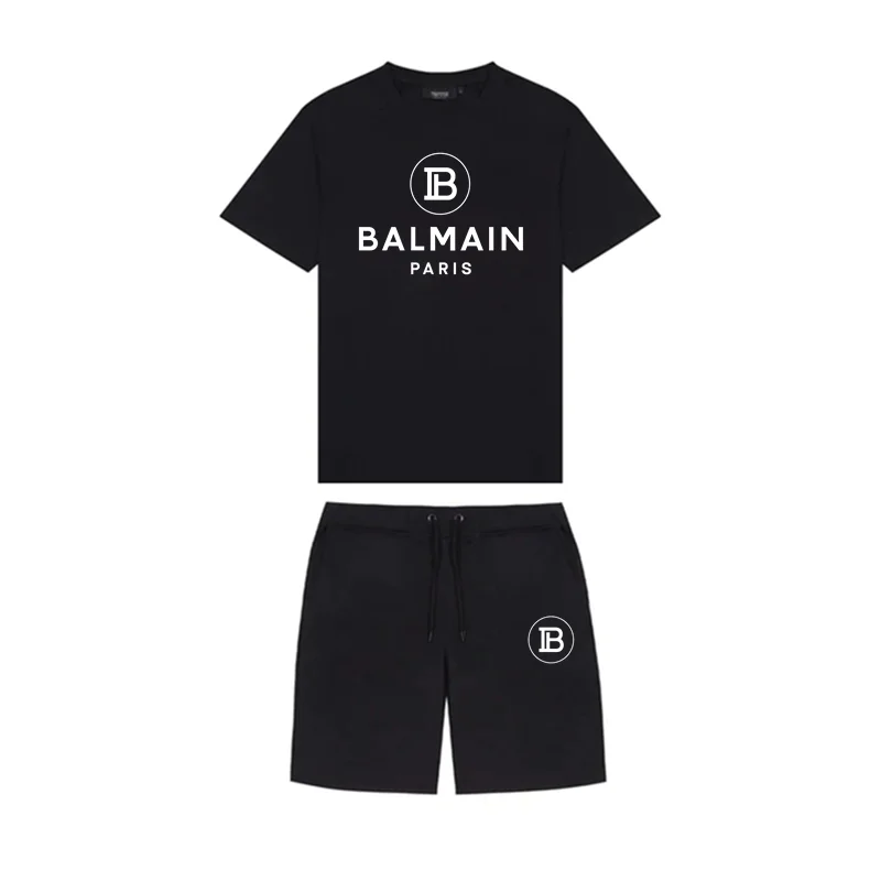 2023 new men's summer brand cotton T-shirt+fashionable beach shorts hip-hop street jogging casual sports short-sleeved suit