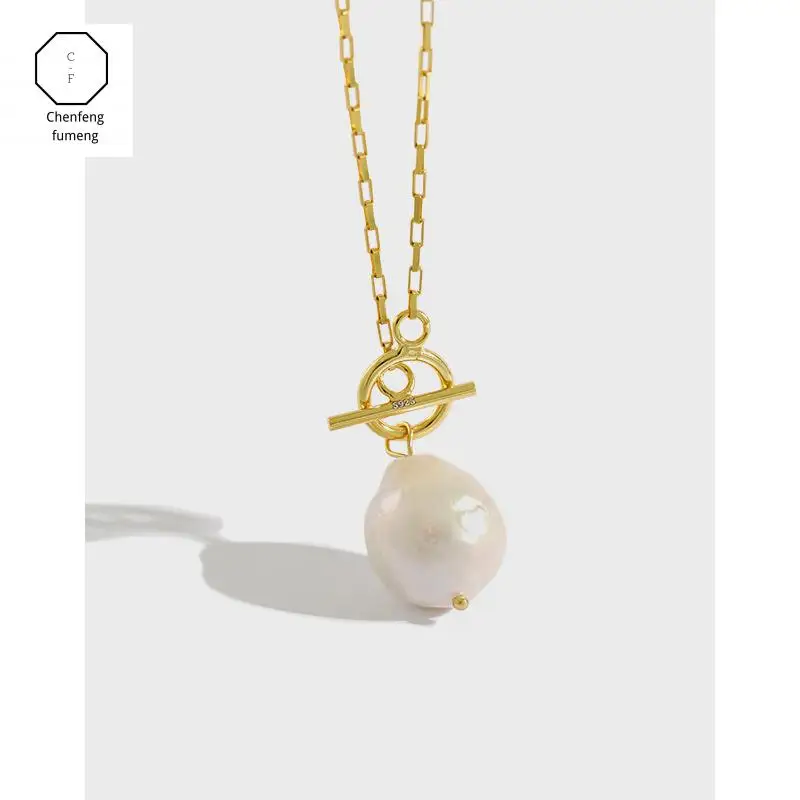 

Chenfengfumeng 18K Gold Plated Special Fasion Design Lock Pendant Necklace with Freshwater Pearl Free Box