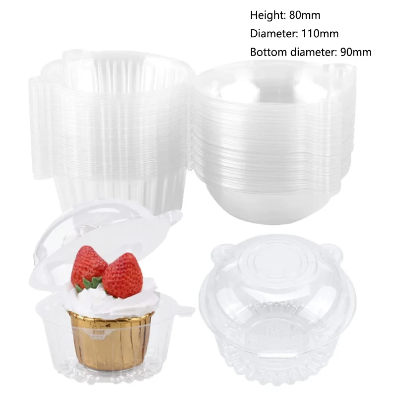 25-100pcs Cupcake Plastic Cups Muffin Pods Dome Cups Cake Box Bag Cupcake Cake Baking Decorating Pastry Party Cake Mold Decor