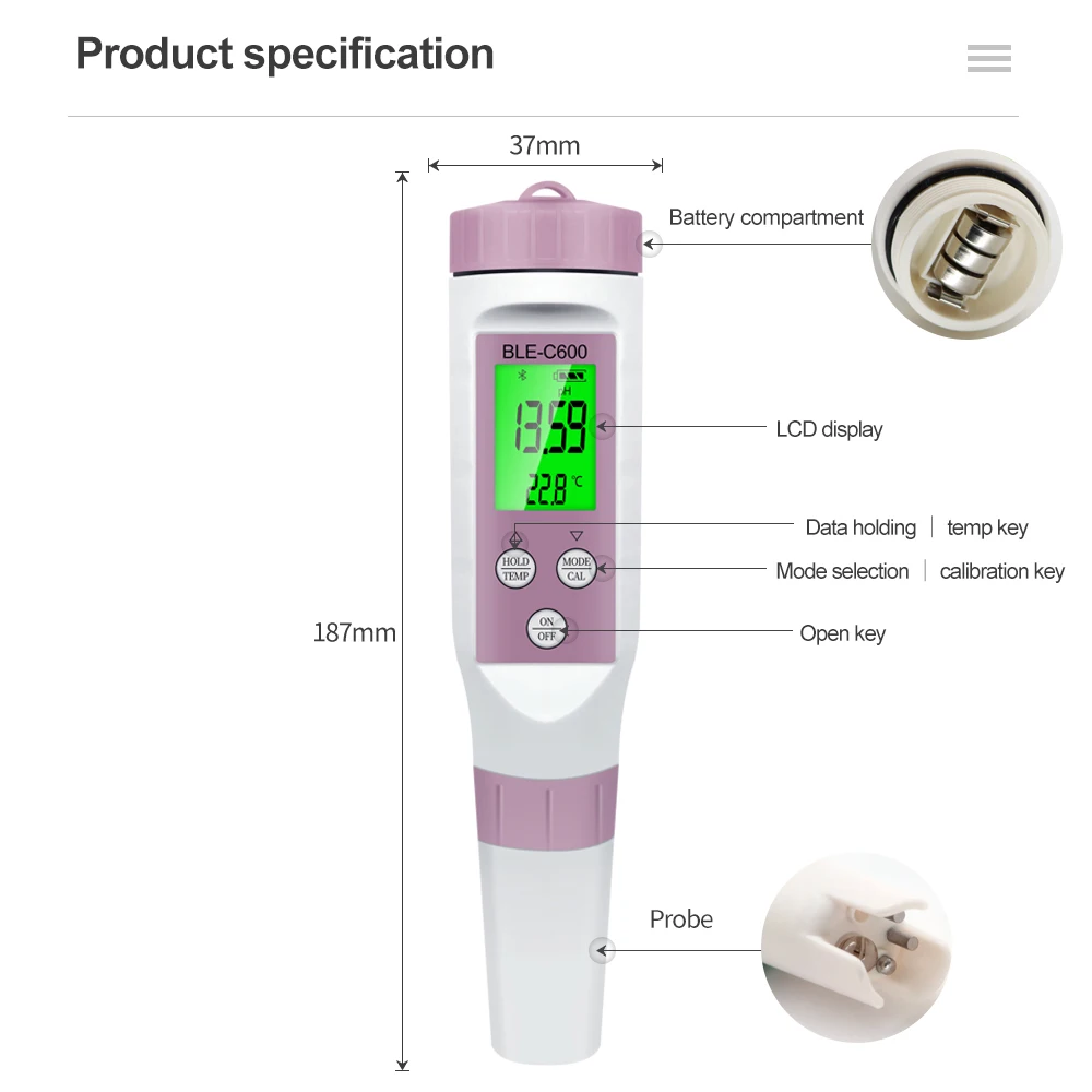 Home 7 в 1 Temp ORP EC TDS измеритель солености с помощью приложения для измерения PH