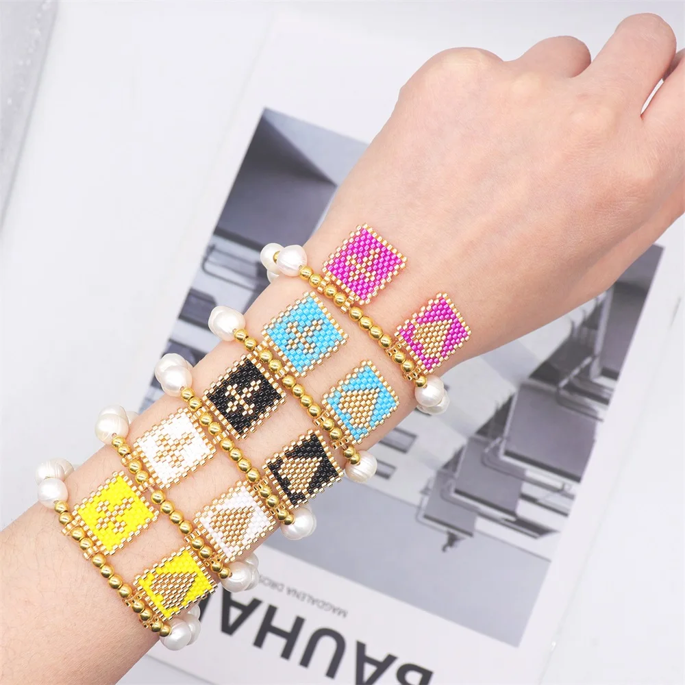 

ZHONGVI New Design Handmade Jewelry Boho Miyuki Bracelet PearlPowder Beaded Heart Cross Bracelets for Women Bohemia Pulsera