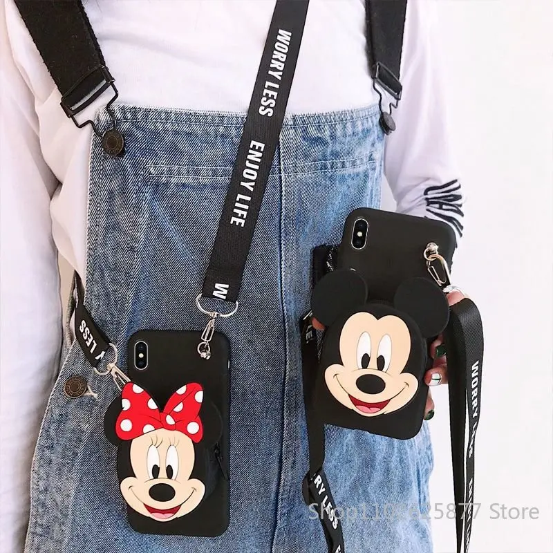

Disney Mickey Minnie Phone Case For iPhone 13 12 iPhone 11 Pro Max XS Cartoon Cute Fall Prevention Protective Cover With Lanyard