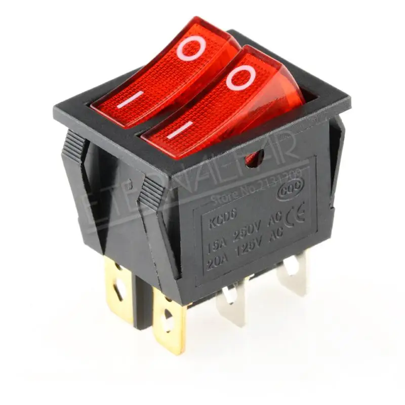 KCD6 16A 250В AC кулисный переключатель лодки 6 контактов с лампой ВКЛ-ВЫКЛ красный Электрический гриль зеленый Электрический нагреватель двойной тип корабля