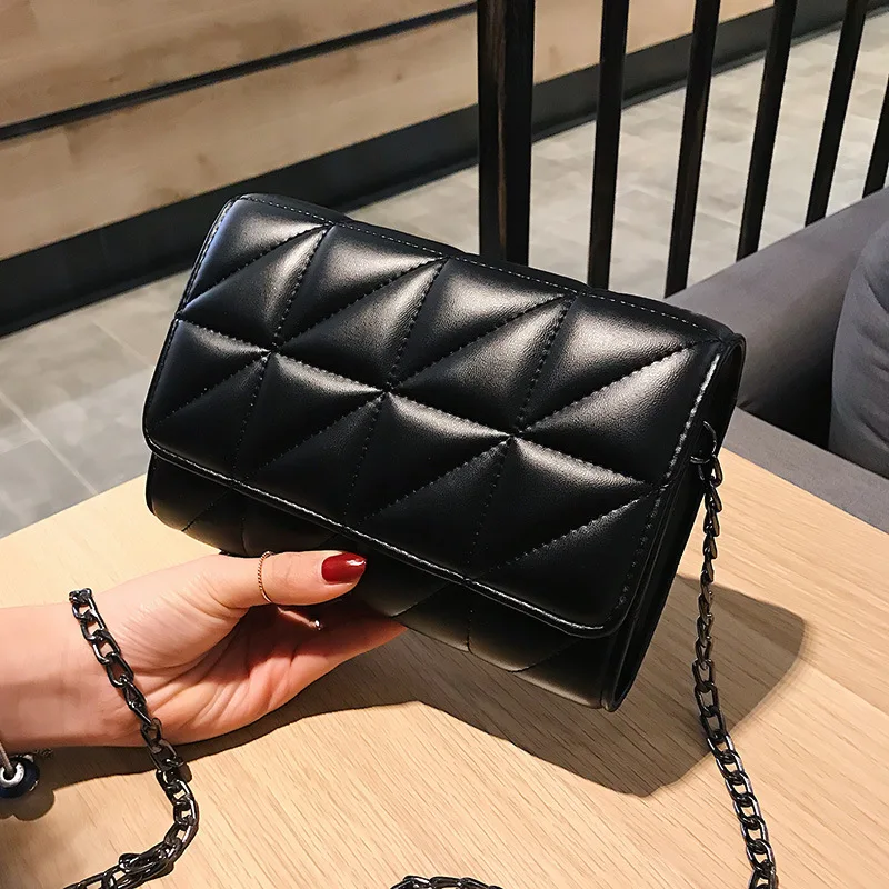 

Woman Shoulder Bags Luxury Deisgn Rhomboid Pattern Chians Solid High Quality Pu Leather Crossbody Messenger Bag Casual Purse Sac