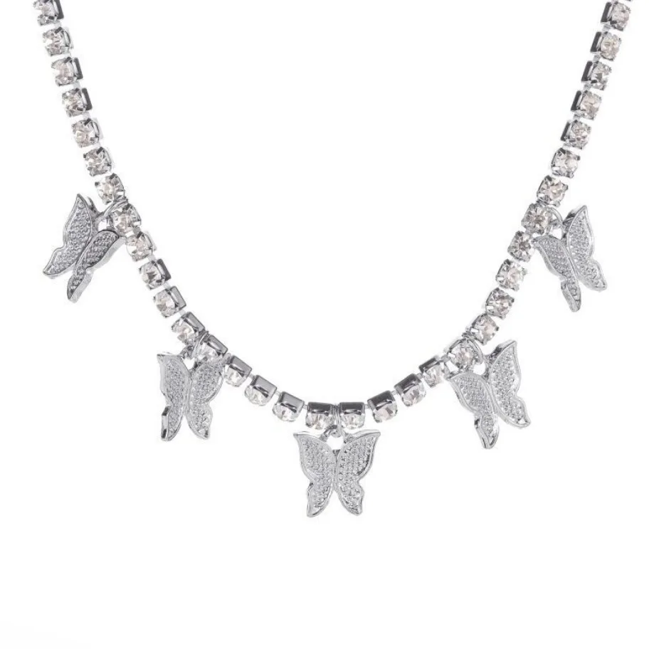 

2022 New Hot Sale Rhinestone Butterfly Pendant Necklace Female Crystal Fashion Necklace Hip Hop Style Wedding Gift Jewelry