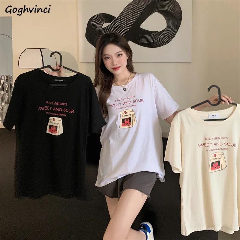 

Short Sleeve T-shirts Women Loose O-neck Design BF Basic All-match Street Wear Retro Kawaii Chic Breathable Korean Style Ins New