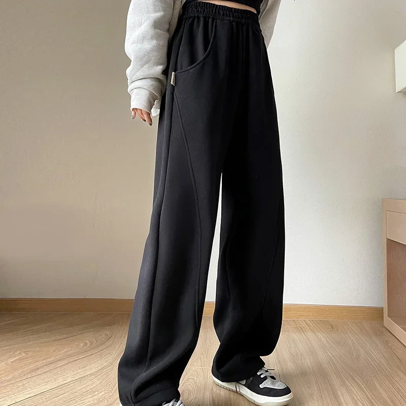 

Женские флисовые утепленные брюки Zik Hekiy, повседневные свободные брюки с высокой талией, кашемировые офисные брюки для женщин, Осень-зима 2023