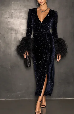 Вечернее бархатное платье QINGSHUJI