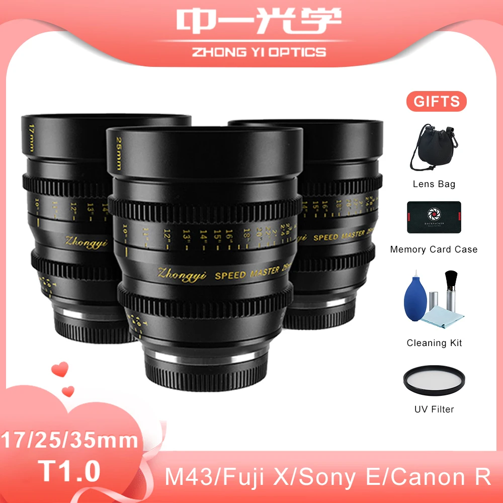 

Zhongyi Mitakon 17mm 25mm 35mm T1.0 M4/3 Cine Lens Large Aperture Cinematic Lens for Canon RF M4/3 Fuji X Sony E Series Camera