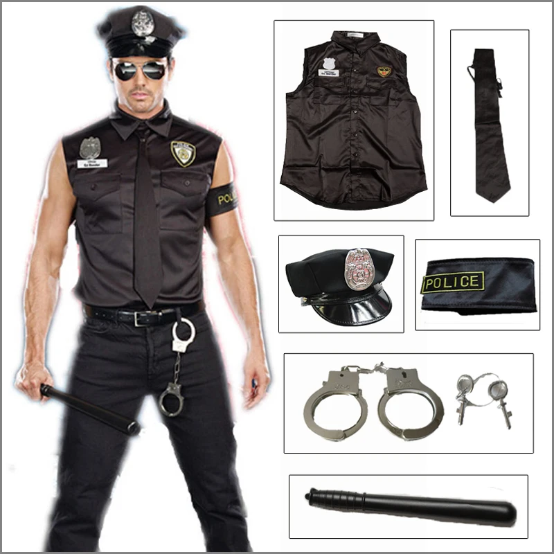 

Adult Men America U.S. Police Dirty Cop Officer Costume Top Shirt Halloween Cosplay Fancy Party Clothing