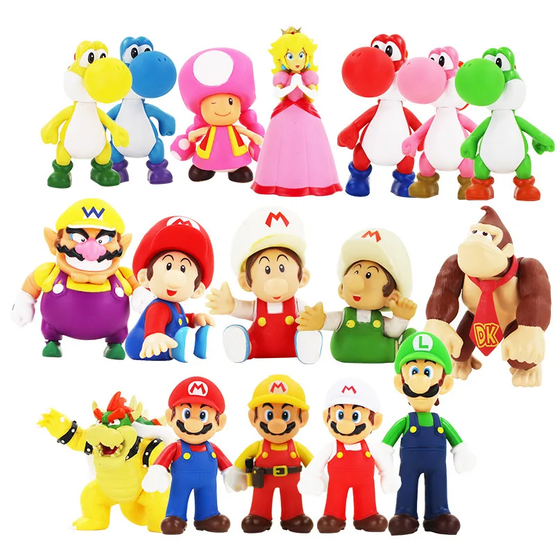 

Super Mario Bros Luigi Yoshi Donkey Kong Wario PVC Action Toy Figure Collectible Puppets Model Toys for Children Birthday Gifts
