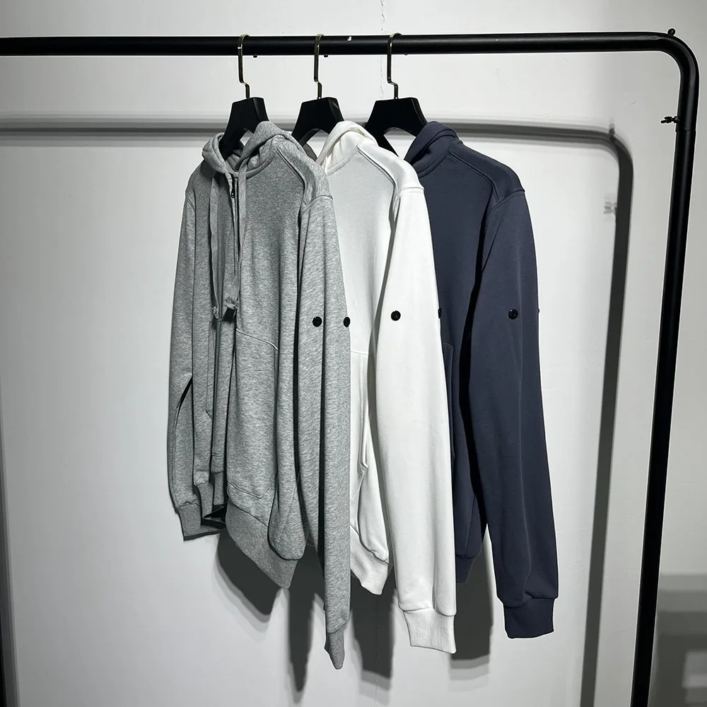 High Quality Cotton Hooded Sweatshirts Men Women HipHop Streetwear Sleeve Patch Embroidery Compass Badge Zip Hoodies