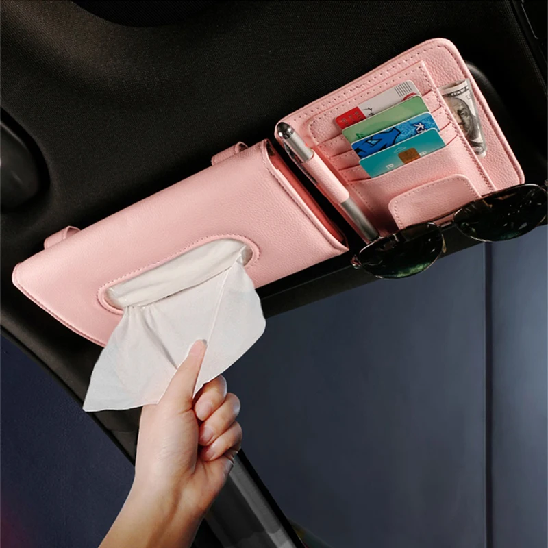 

3 Colors 2 PCS Car Hanging Tissue Bag Receipt Folder Creative Sun Visor Storage Glasses Clip Card Clip Organizer Tidying Stowing