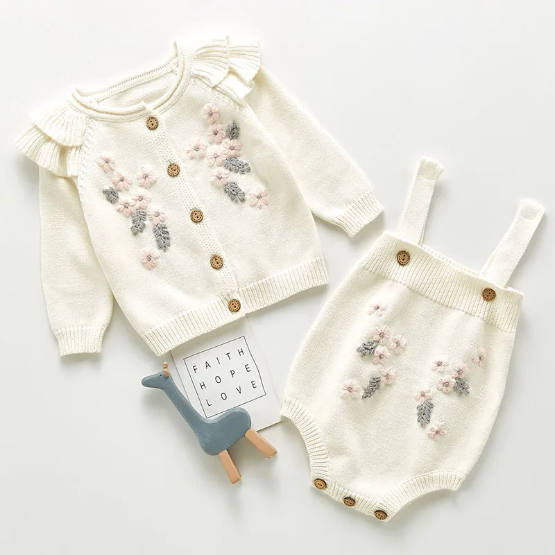 

Girls Flower Knitted Cardigan Baby Lace Sleeve Elegant Sweater Coat 2022 Spring And Autumn New Casual Children Clothing