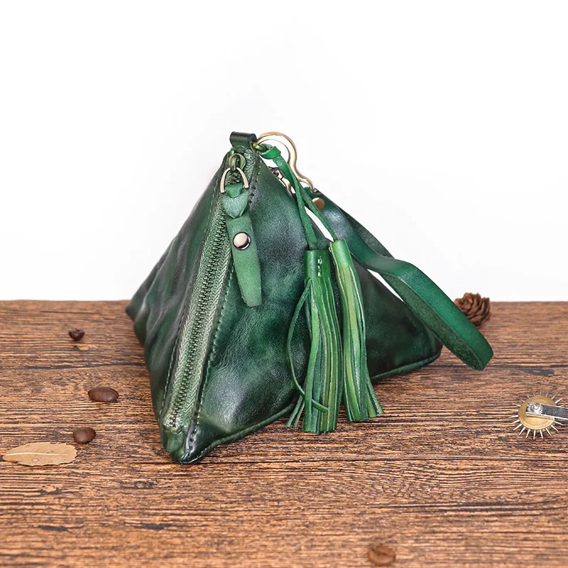 2023 Plant Tanned Leather Vintage Head Layer Cowhide Hand Bag Female Handmade Large Capacity Key Bag Coin Purse