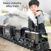 simulation steam train alloy metal car track railway classical train model with smoke battery operated kids toy gift