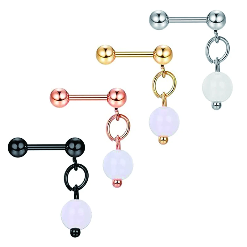 

wholesales 4 colors Medical Stainless steel dangle Ear Studs Earrings For Women/Men Tragus Cartilage Piercing Jewelry helix con